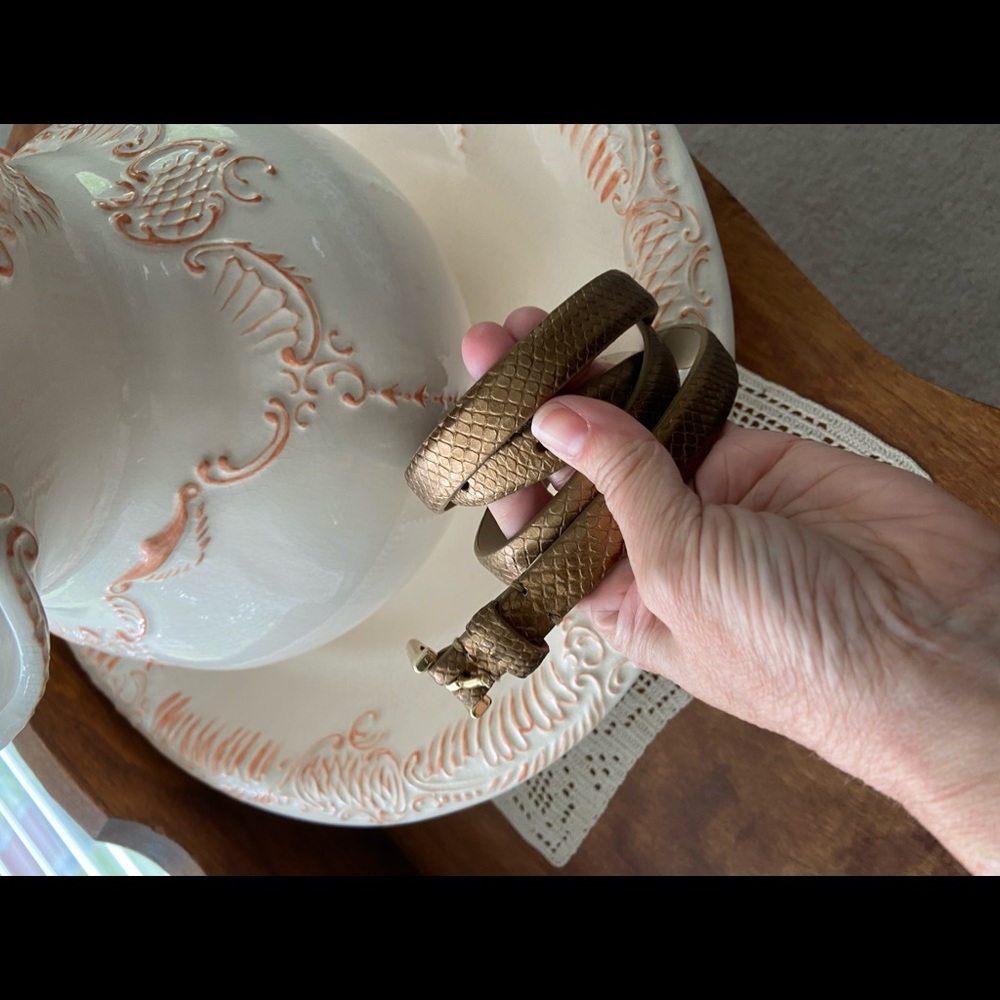 Talbots copper snake skin design leather belt